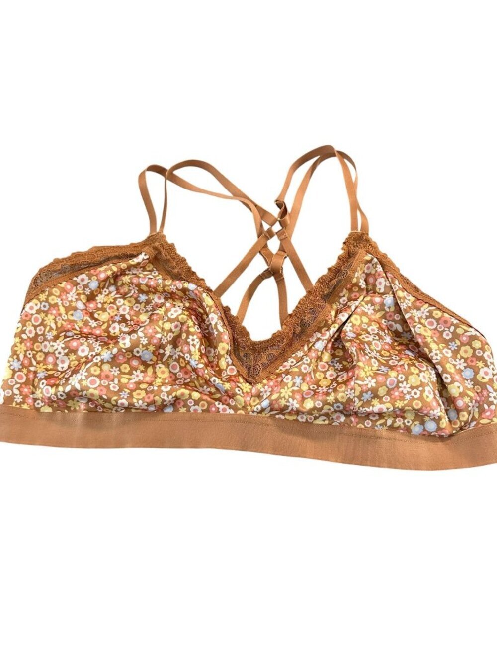Aerie Satin Bralette Unlined Lace Floral Strappy Back Stretchy Size XXL Mesh